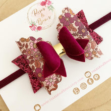 Load image into Gallery viewer, Autumn Fall Plum Floral Hair Bow Headband or Clip