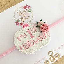 Load image into Gallery viewer, 1st Halloween - First Halloween Pink Pumpkin Hair Bow Headband or Clip