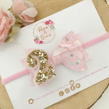 Load image into Gallery viewer, Pink Rainbow Birthday Hair Bow Headband or Clip