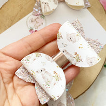 Load image into Gallery viewer, Nude neutral Bunny Glitter Hair Bow Headband or Clip