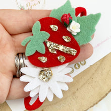 Load image into Gallery viewer, Strawberry birthday headband or clip