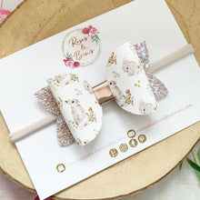 Load image into Gallery viewer, Nude neutral Bunny Glitter Hair Bow Headband or Clip