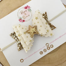 Load image into Gallery viewer, Gold Star Glitter Hair Bow Headband or Clip