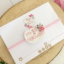 Load image into Gallery viewer, 1st Halloween - First Halloween Pink Pumpkin Hair Bow Headband or Clip