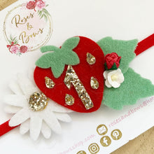Load image into Gallery viewer, Strawberry birthday headband or clip