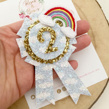 Load image into Gallery viewer, Rainbow Number Birthday Badge rainbow in the clouds