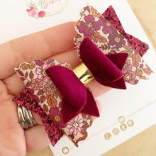Load image into Gallery viewer, Autumn Fall Plum Floral Hair Bow Headband or Clip