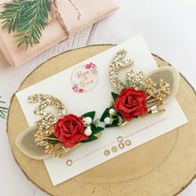 Load image into Gallery viewer, Red and Gold stand up antler clips