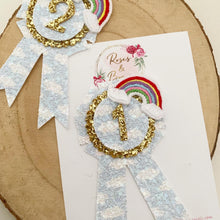 Load image into Gallery viewer, Rainbow Number Birthday Badge rainbow in the clouds