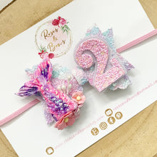 Load image into Gallery viewer, Mermaid Birthday Hair Bow - Birthday Headband - Birthday Hair Clip