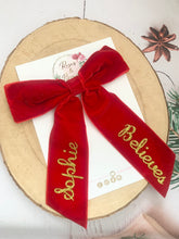 Load image into Gallery viewer, Personalised believe Christmas red velvet bow