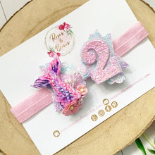 Load image into Gallery viewer, Mermaid Birthday Hair Bow - Birthday Headband - Birthday Hair Clip
