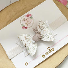 Load image into Gallery viewer, White Bunny Glitter Hair Bow Headband or Clip