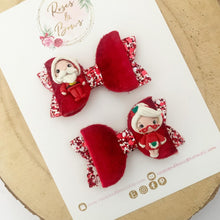 Load image into Gallery viewer, Mr and Mrs Claus pigtail bows - clip set - Christmas glitter bows