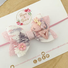 Load image into Gallery viewer, Pink winter deer Hair Bow Headband or Clip
