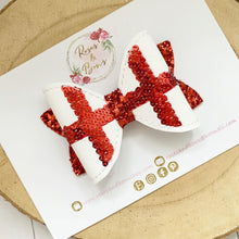 Load image into Gallery viewer, England flag leatherette and Glitter Bow Headband or Clip