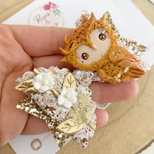 Load image into Gallery viewer, Gold Owl Bow Headband or Clip