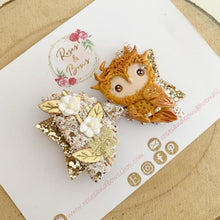 Load image into Gallery viewer, Gold Owl Bow Headband or Clip