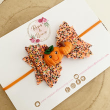 Load image into Gallery viewer, Pumpkin Patch Glitter Bow Headband or Clip