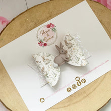 Load image into Gallery viewer, White Bunny Glitter Hair Bow Headband or Clip