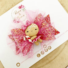 Load image into Gallery viewer, Pink Christmas Gingerbread Girl Hair Bow Headband or Clip