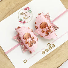 Load image into Gallery viewer, Pink Gingerbread Hair Bow Headband or Clip