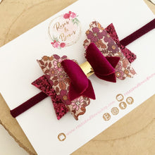 Load image into Gallery viewer, Autumn Fall Plum Floral Hair Bow Headband or Clip
