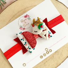 Load image into Gallery viewer, Christmas reindeer Hair Bow Headband or Clip