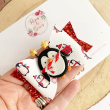 Load image into Gallery viewer, Christmas Red Penguin Hair Bow Clip or Headband