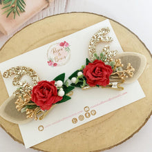 Load image into Gallery viewer, Red and Gold stand up antler clips