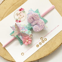 Load image into Gallery viewer, Mermaid Birthday Hair Bow - Birthday Headband - Birthday Hair Clip