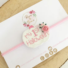 Load image into Gallery viewer, 1st Halloween - First Halloween Pink Pumpkin Hair Bow Headband or Clip