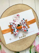 Load image into Gallery viewer, Pumpkin Halloween Glitter Bow Headband or Clip