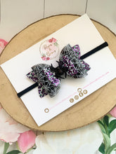 Load image into Gallery viewer, Spider Halloween Glitter Bow Headband or Clip