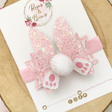 Load image into Gallery viewer, Easter Bunny Hair Bow Headband or Clip - Pink Bunny Rabbit Ears Hair Bow - cotton tail bow