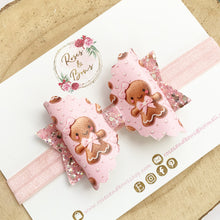 Load image into Gallery viewer, Pink Gingerbread Hair Bow Headband or Clip
