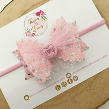 Load image into Gallery viewer, Pink Valentine’s tulle Hair Bow Headband or Clip