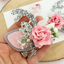 Load image into Gallery viewer, Pink and silver stand up reindeer antler clips
