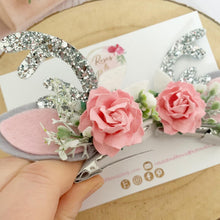 Load image into Gallery viewer, Pink and silver stand up reindeer antler clips