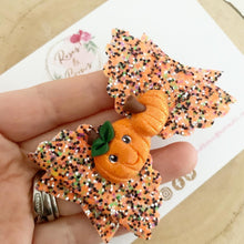Load image into Gallery viewer, Pumpkin Patch Glitter Bow Headband or Clip