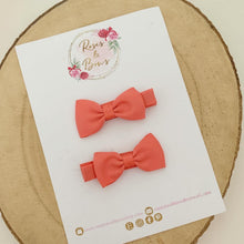 Load image into Gallery viewer, Coral pink Small Hair Bow Clip Set - fringe clips