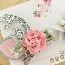 Load image into Gallery viewer, Pink and silver stand up reindeer antler clips