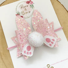 Load image into Gallery viewer, Easter Bunny Hair Bow Headband or Clip - Pink Bunny Rabbit Ears Hair Bow - cotton tail bow