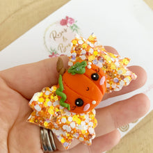Load image into Gallery viewer, Pumpkin Halloween Glitter Bow Headband or Clip