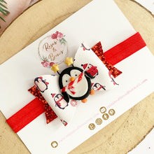 Load image into Gallery viewer, Christmas Red Penguin Hair Bow Clip or Headband