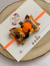 Load image into Gallery viewer, Pumpkin Halloween Glitter Bow Headband or Clip