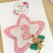 Load image into Gallery viewer, Flamingo Birthday Badge - Birthday Glitter Badge