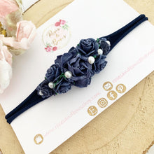 Load image into Gallery viewer, Navy Floral pearl headband