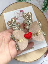 Load image into Gallery viewer, Sleeping Reindeer Crown Hair Bow Headband or Clip