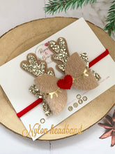 Load image into Gallery viewer, Sleeping Reindeer Crown Hair Bow Headband or Clip